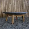 Product image 5 of the product “Unique round flat Table, made from Riverstone slate with teak feet, approx dia. 80cm, 30cm height and 6cm thickness ”